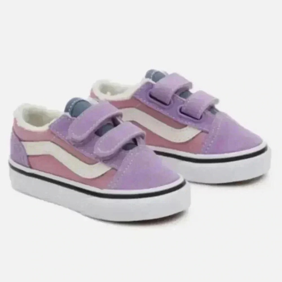 Other - NWOT • Vans Old Skool purple suede pink stripe denim tongue Sherpa shoes TD 7